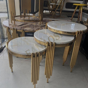 Foshan odası mobilya küçük daire temperli cam üst minimalist İskandinav altın yuvalama yan masa villa için 3 set - Product Image 6