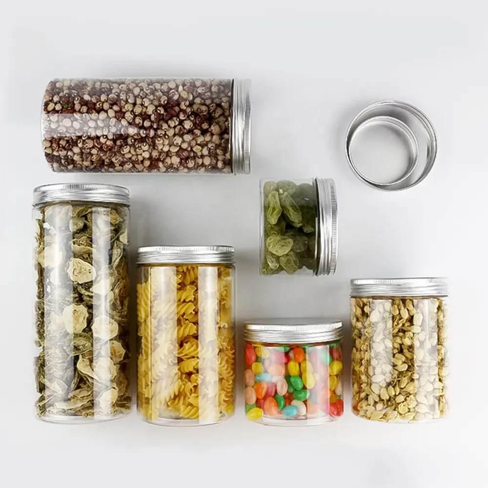 Пластиковая вакуумная герметичная прозрачная банка для пищевых продуктов, контейнер для пищевых продуктов с широким горлышком и алюминиевой металлической крышкой