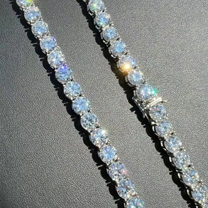 Iced Out White Moissanite Diamond Tennis <strong>Chain</strong> for Men &amp; Women Excellent Cut <strong>Beautiful</strong> Sterling Silver <strong>Chain</strong> Hip Hop Jewelry