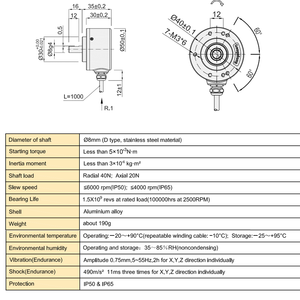 Encoder ottico 6mm serie S50 rotativo CNC sensore ottico incrementale 250 impulso 250ppr 3 fili 5 fili Encoder 8 fili - Product Image 3