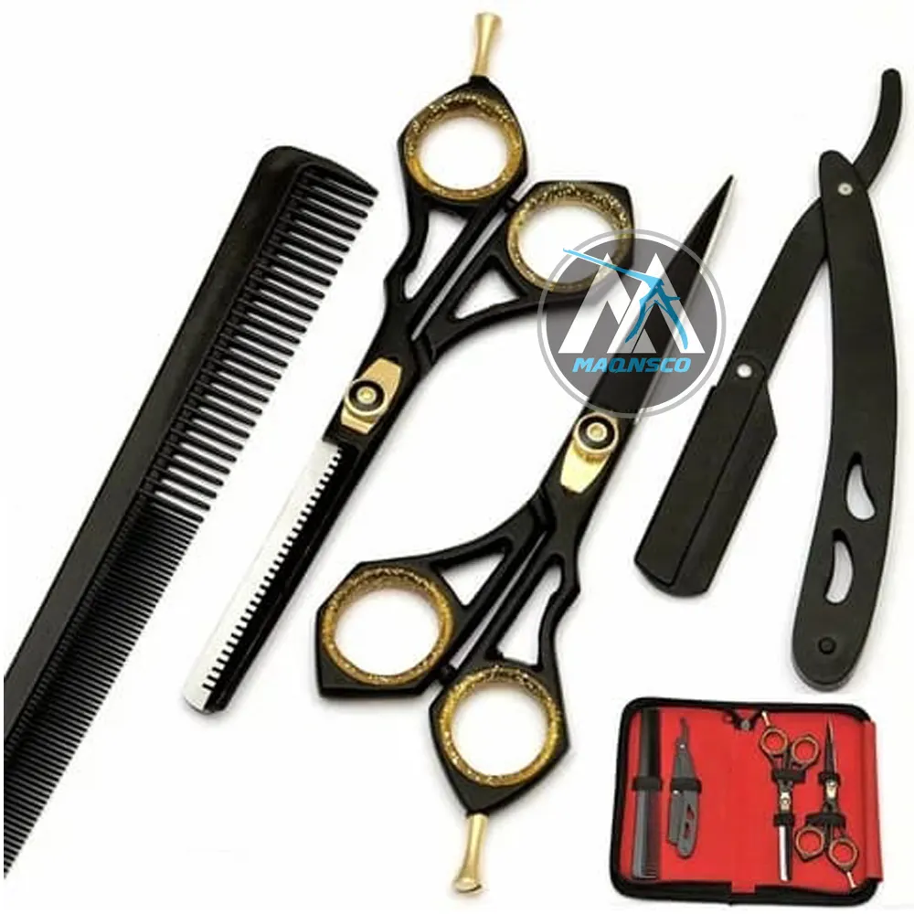 Le kit de ciseaux de coiffure professionnels comprend des ciseaux de salon de coiffure + des ciseaux amincissants + un rasoir et une pochette complète de beauté