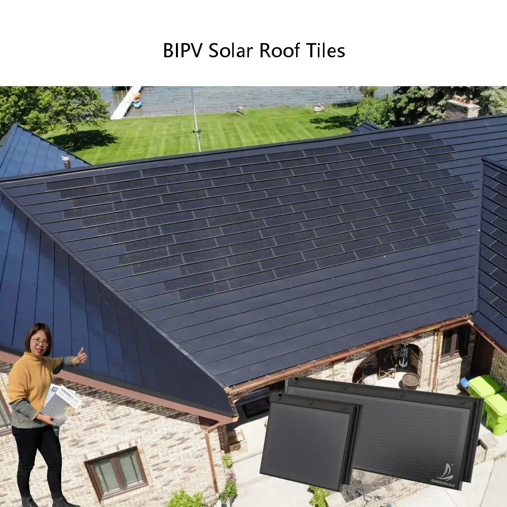 フランス安全で信頼性の高い統合BIPV屋根瓦ソーラールーフシングル太陽光発電タイルグリーンエネルギールーフシステム用