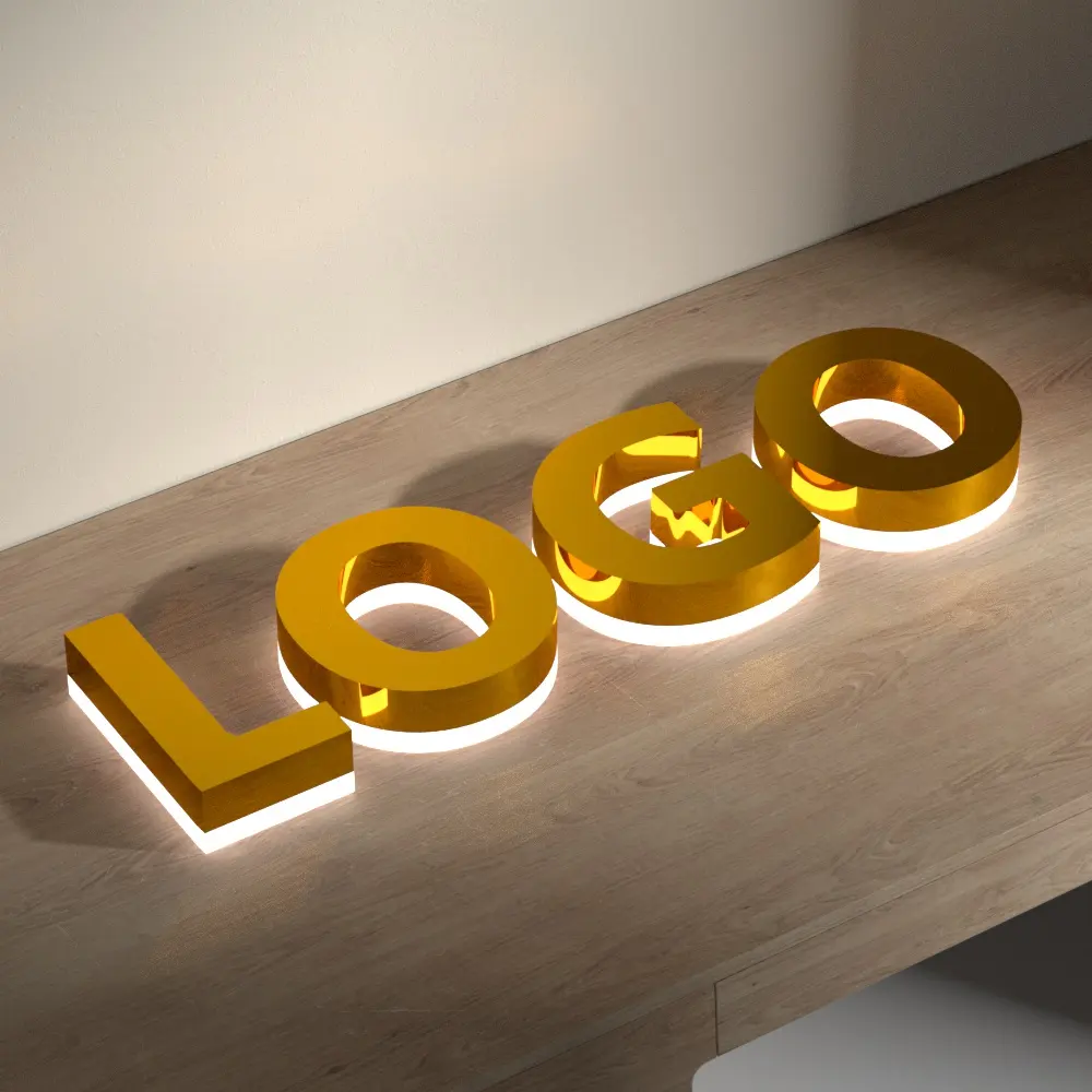Gương vàng dấu hiệu quảng cáo đèn nền thương hiệu logo chải Bạc Acrylic dấu hiệu kinh doanh