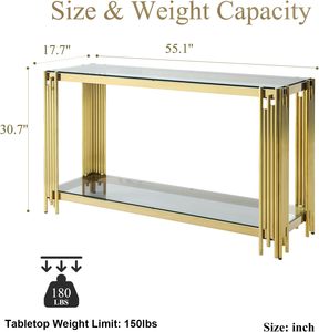 现代双玻璃顶部控制台桌，配有光滑的金属框架简约入口通道家具，用于走廊客厅和家居装饰 - Product Image 4