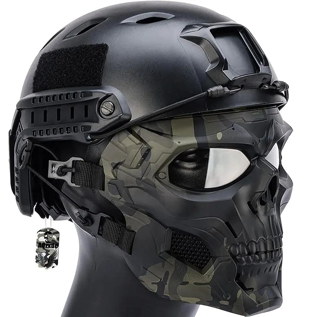 Máscara tática protetora Full Face Clear Goggle Skull máscara Dual Mode Wearing Design cinta ajustável