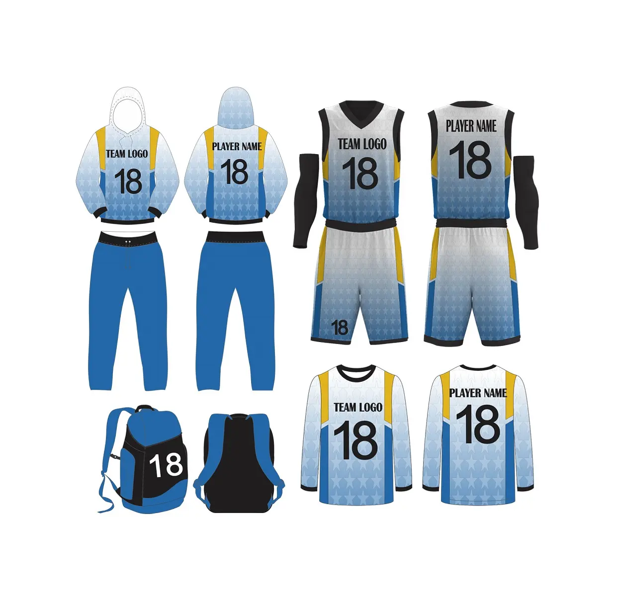 Uniforme de baloncesto de MATERIAL PERSONALIZADO Jersey deportivo y pantalones cortos Kit completo con logotipo de bordado personalizado y varios colores