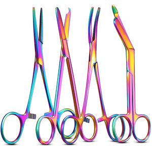 4 pcs colorido aço inoxidável reto e curvo Hemostat Forceps Piercing Alicate e Pesca Tweezer Ferramentas de Extensão do Cabelo