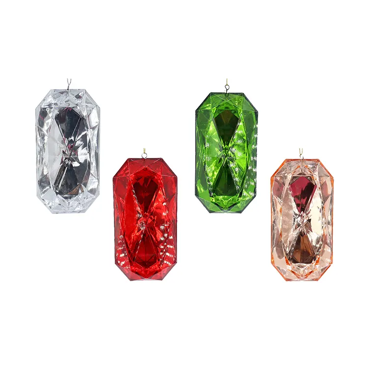 Zhengtian Top Fashion Transparent Mirrors Plastic Ruby Emerald Pendant Ornament Clear Jewel Acrylic Gems Hanging Christmas Decor