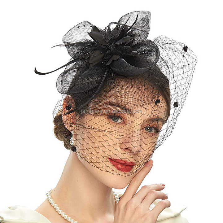 Fascinator Hats for Women Tea Party Headband Kentucky Derby Wedding Flower Mesh Veil Fascinator