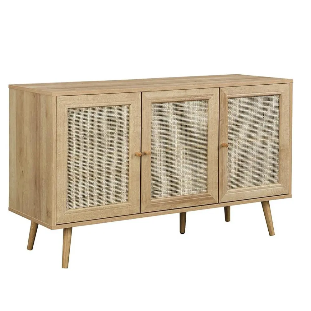 Armoire 3 portes en bois naturel et rotin tissé design moderne de haute qualité pour salon grossiste fabriqué au Vietnam