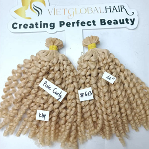 K- <strong>Tip</strong> : Pixie Curly Blonde Color 100% Human Hair Raw Vietnamese Hair <strong>Top</strong> 1 Vietnam