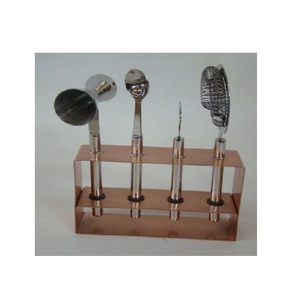 Parti kullanıma hazır süzgeç Jiggers buz Tong ahşap bar dekor için standı ile son tasarım paslanmaz çelik Bar takım kulübü için Set - Product Image 5