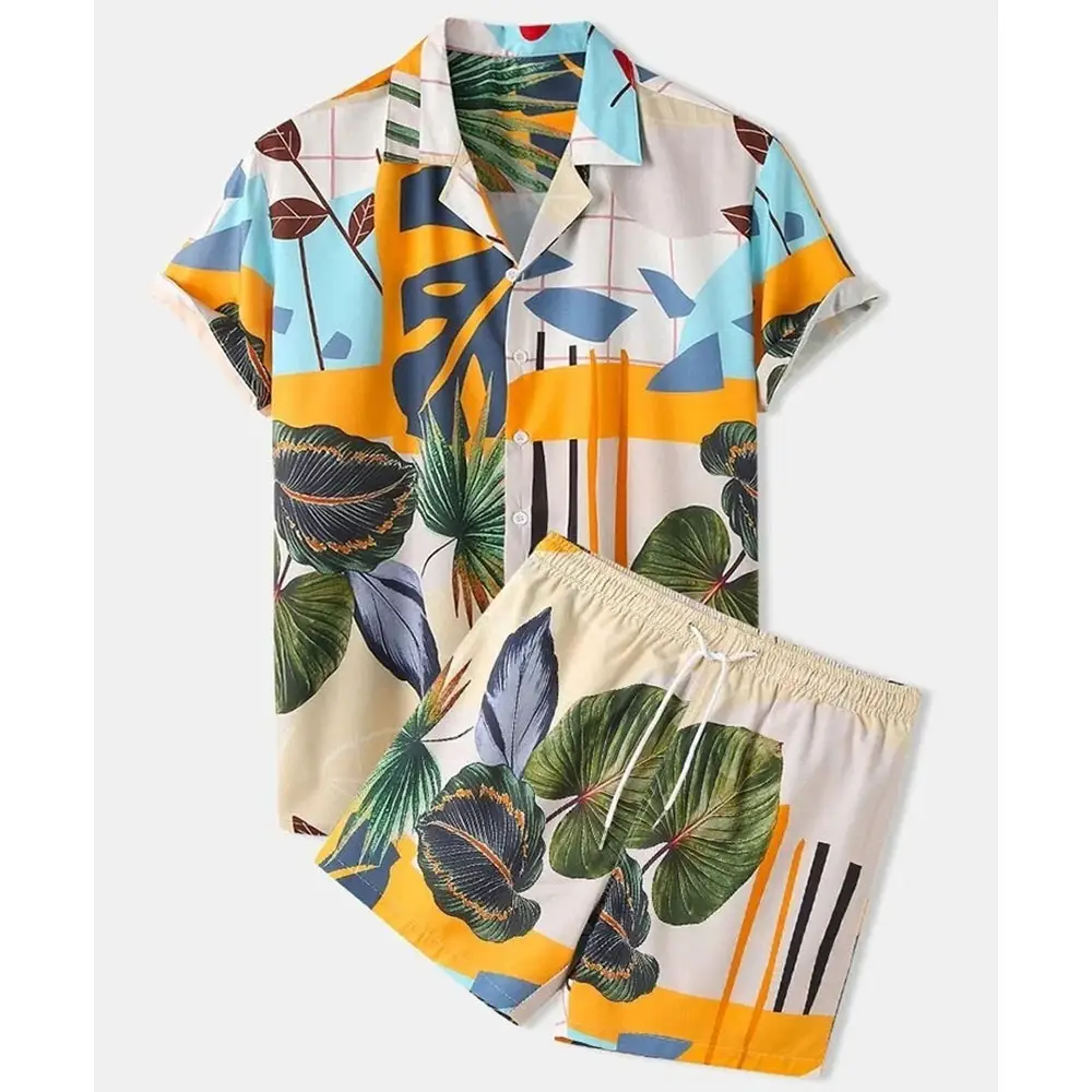 Shorts de praia grandes com estampa 3D para o verão, roupas de verão, conjuntos de shorts de praia havaiana, camisa tropical com botões