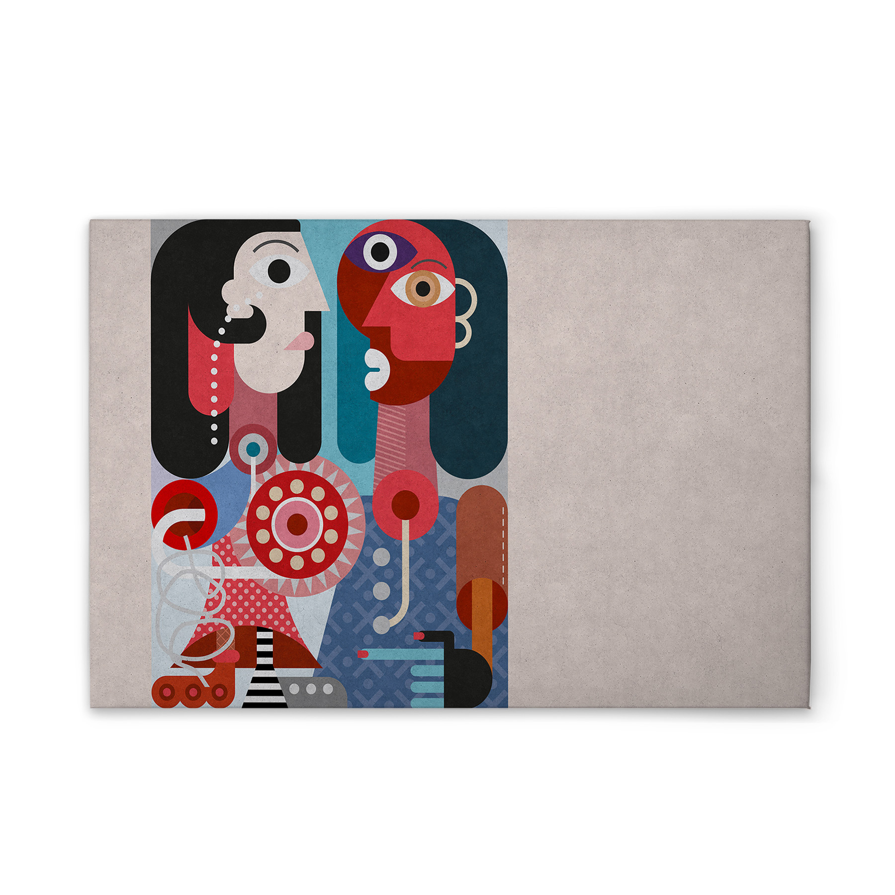 Crème, gris, rouge, bleu