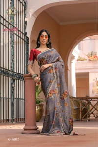 Indian Wholesaler's Stylish Floral Printed Pure Viscose Dola Silk <strong>Sari</strong> Ladies' Ethnic Saree for Wedding Parties - Product Image 3