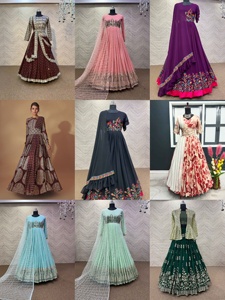 Un uzunluk yeni varış son düzenli kollu tekne boyun mavi renk anarkali tipi <span class=keywords><strong>kurti</strong></span> hint kadın etnik giyim - Product Image 3