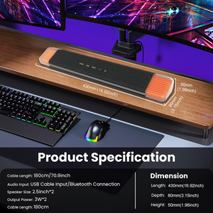 ステレオサウンドを備えたUSB入力コンピューターサウンドバー流れるLEDデスクトップラップトップモニターBluetooth PCゲーミングスピーカー - Product Image 6