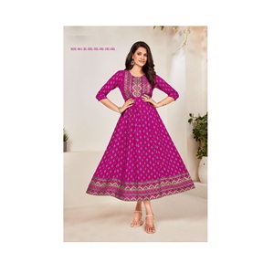 Chất Lượng Tuyệt Vời Thiết Kế Rayon Với Lá In Gown Phong Cách Kurti Cho Đám Cưới Bên Ngoài Trời Mặc Tại Giá Xuất Khẩu - Product Image 1