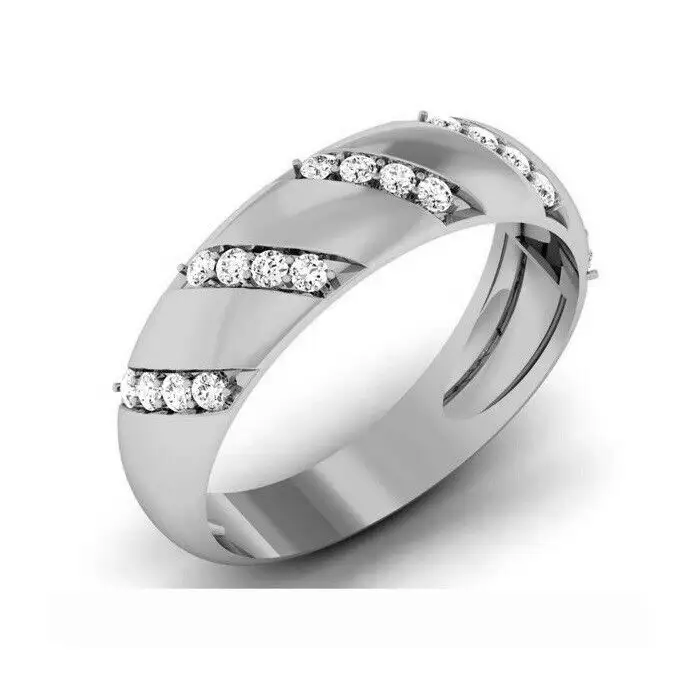 Anillo de Bodas de hombre CZ de corte redondo blanco de 2 quilates en plata de ley 925 chapada en oro blanco de 14K