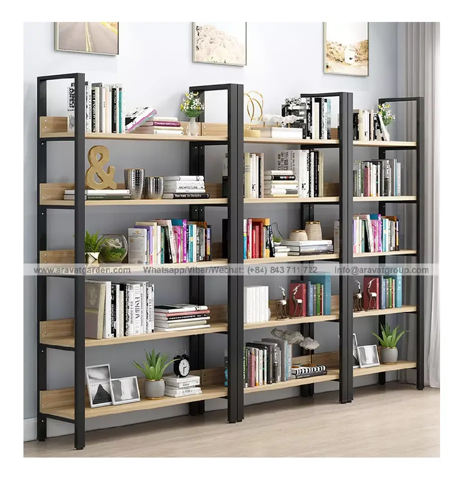 Libreria per famiglie in legno personalizzata OEM semplice fabbrica a buon mercato moderna in legno PVC mobili soggiorno libreria industriale in legno