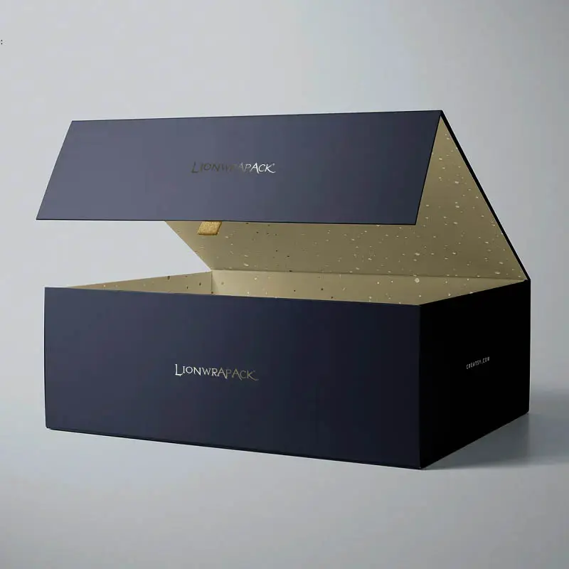 Custom Logo Printed Black Paper Flat Pack Rigid Cardboard Clothing Cosmetic Shoe Foldable Packaging Magnetic Folding Gift Box