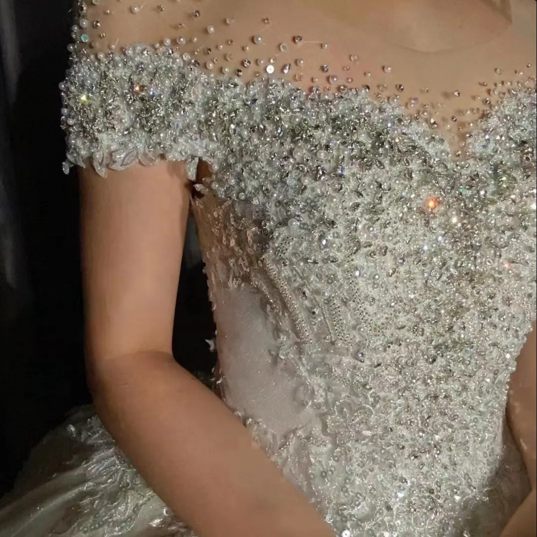 Cristal perles et paillettes dentelle luxe bal robe de mariée robe de mariée personnalisée 2022