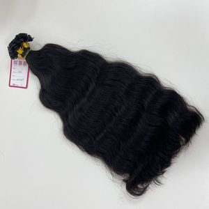 売れ筋二重描画レミーヘアエクステンションナチュラルブラックフラットチップ染め人間のケラチン髪ナチュラルウェーブスタイル