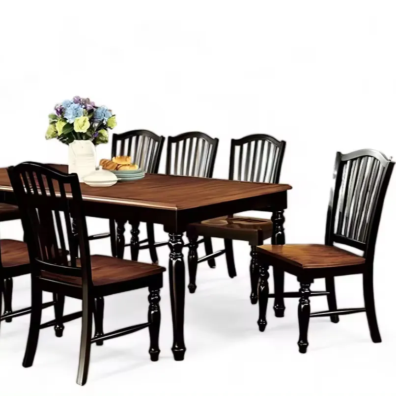 Conjunto de mesa de jantar e cadeiras em MDF estilo europeu moderno para hotel, 9 peças, design inspirado em paisagem, para casa