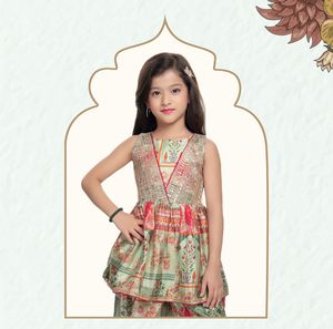 FULPARI儿童dhoti kurti新时尚女孩美丽的花卉Kurta与shrara DanncerFabric-柔软的棉和尺寸