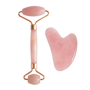 Promosyon fiyat doğal kristal taş gül kuvars yeşim rulo yüz aracı masaj yeşim rulo ve yüz için gua sha set - Product Image 3