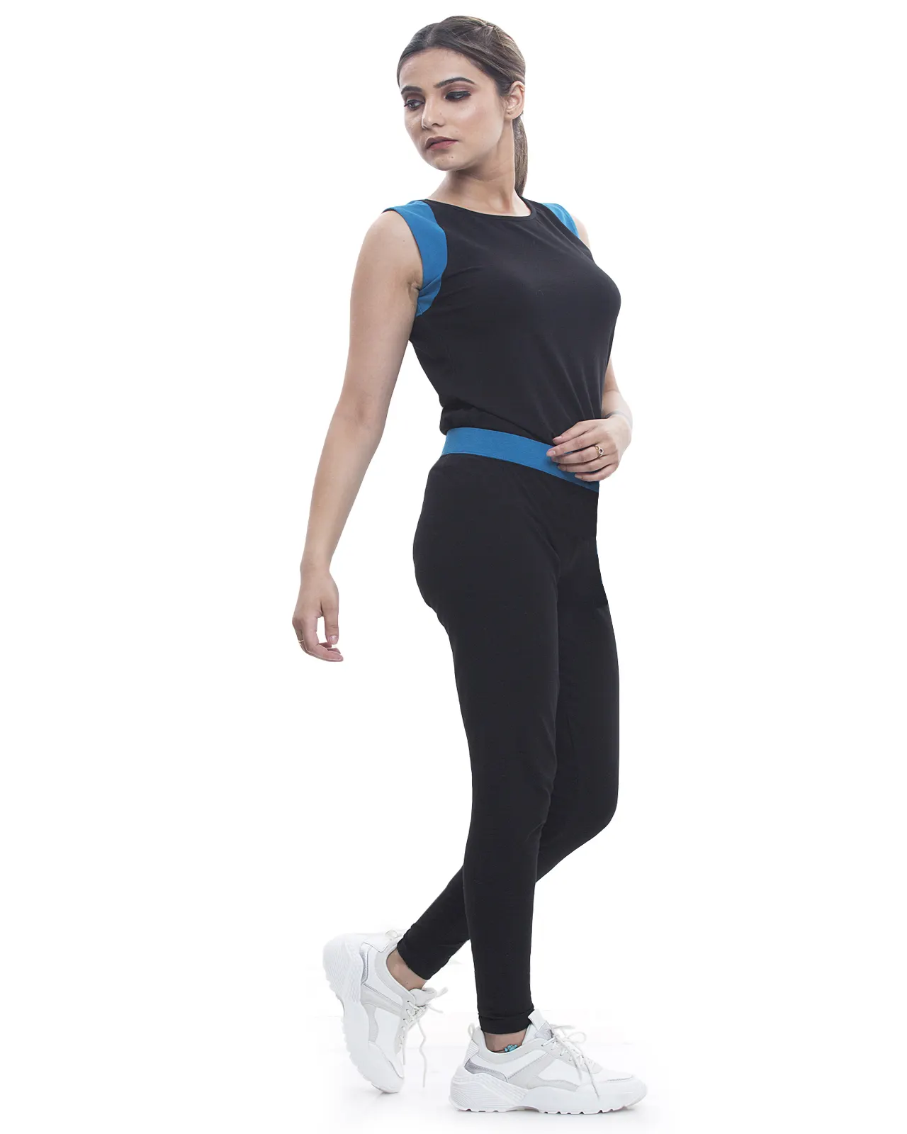 Speciaal Ontworpen Dual Color Mouwloze Yoga Top Zwart En Blauw In 100% Biologisch Katoenen Stof Top Voor Dames