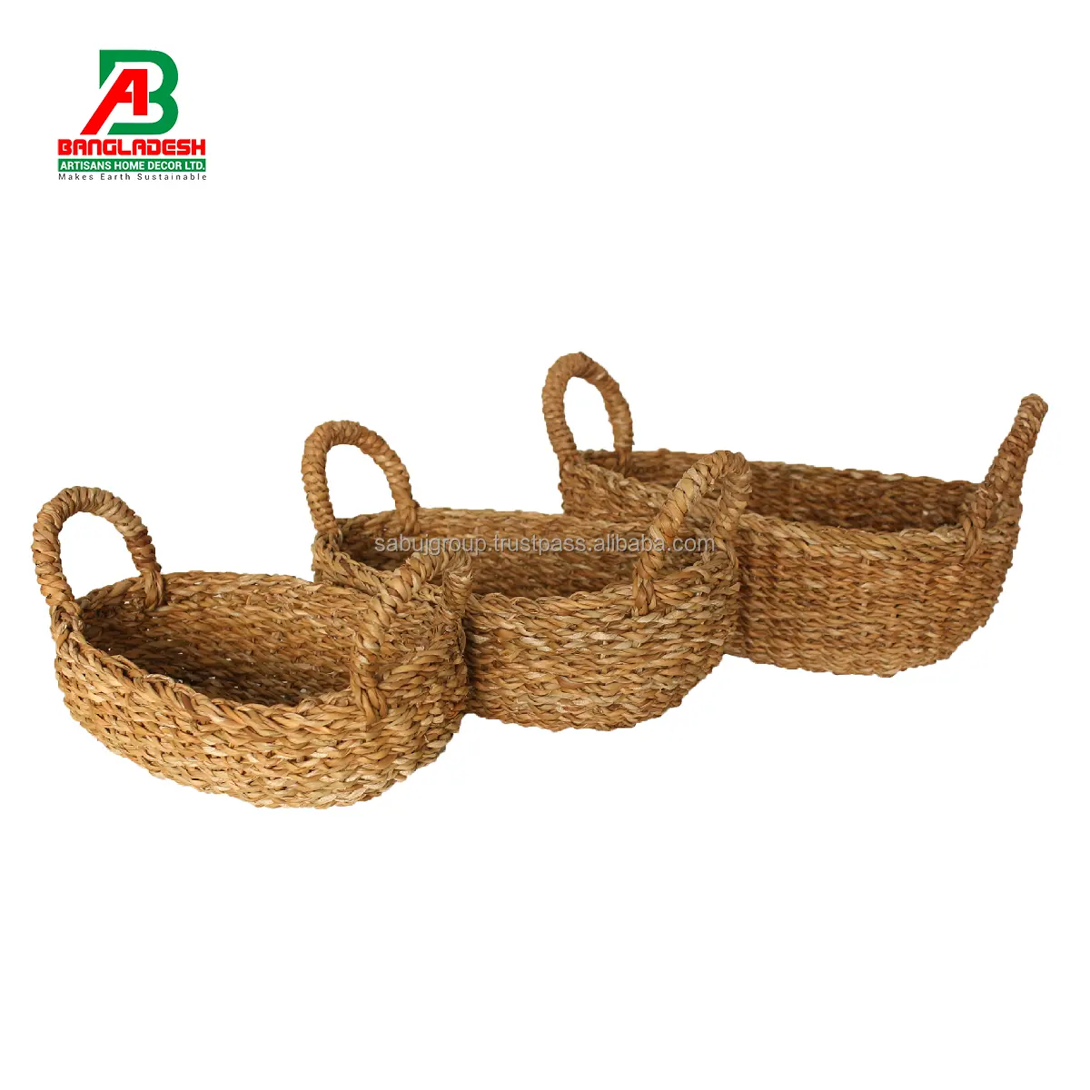 Seagrass 3 Pcs set Oval Bati Set Handmade Seagrass Woven Storage Kitchen Basket tray set made in Bangladesh