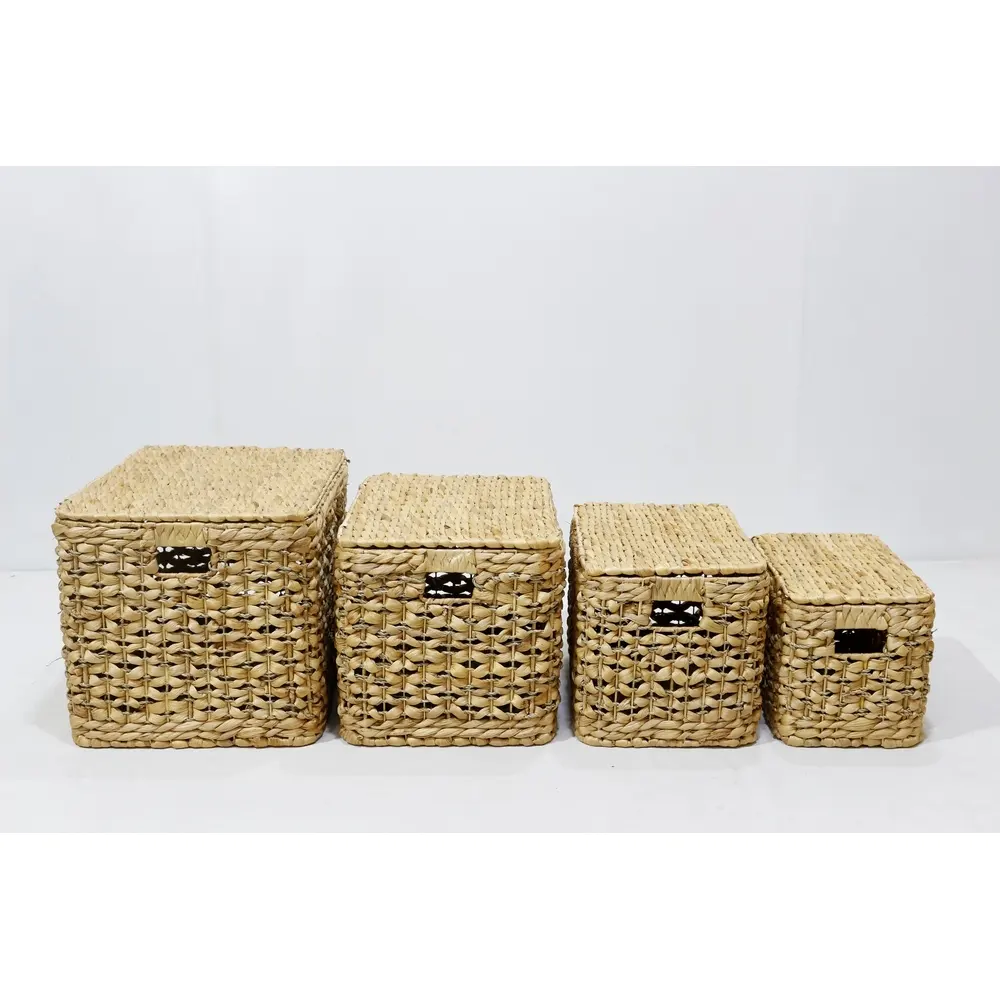 Good Wholesale High Quality Set Natural Rectangle Water Hyacinth Storage Trunks for Home Living Decoration Sustainable