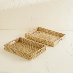 越南传统设计乡村装饰长方形藤制餐厅和家庭天然工艺品托盘 - Product Image 2