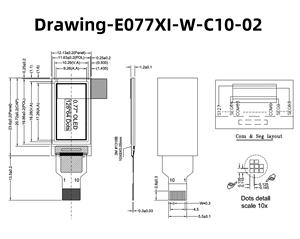 I2Cインターフェース、10ピンコネクタタイプ、SSD1312 PMOLEDコントローラ付き0.77インチ小型白色OLEDディスプレイパネル - Product Image 5