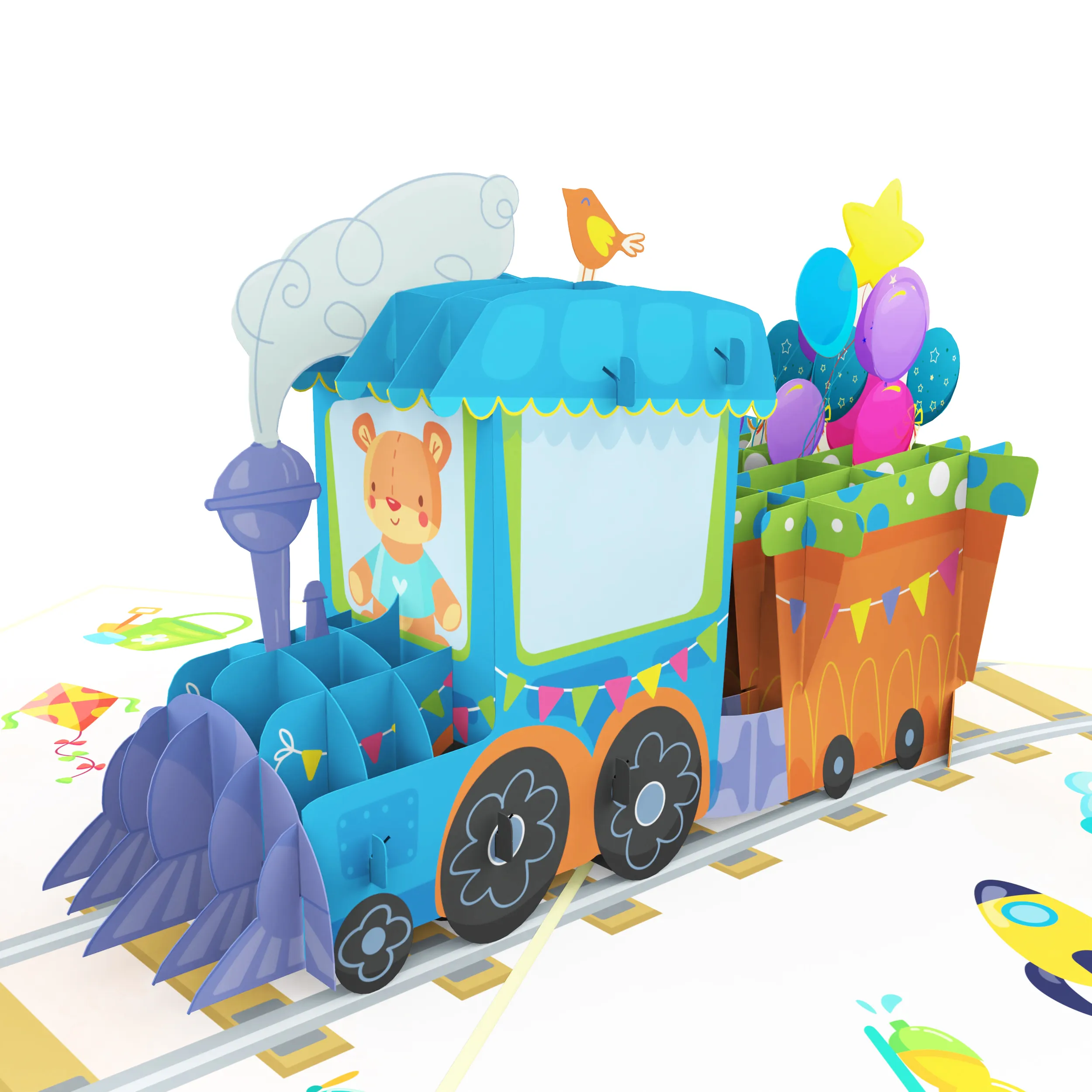 Compleanno Choo Choo Train vendita calda all'ingrosso prezzo fiore 3D Pop Up Card Paper taglio Laser fatto a mano san valentino compleanno