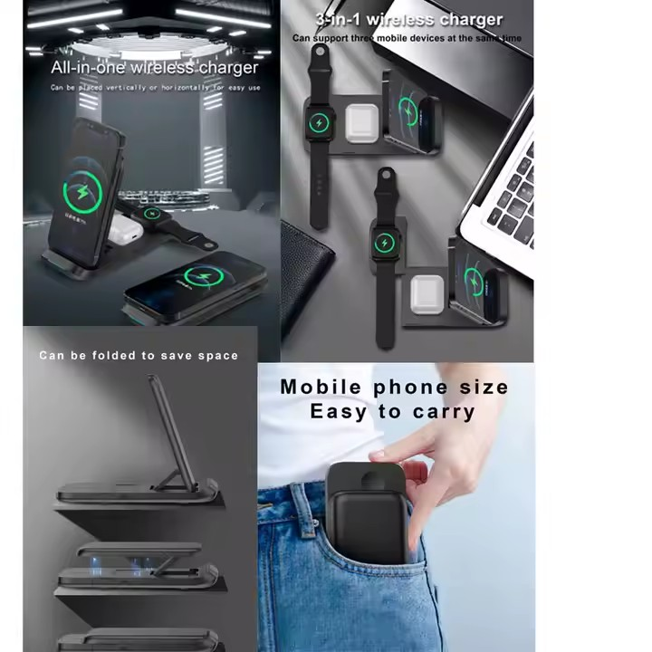 3 in 1 Multi-function Collapsible Wireless Phone Charger for Iphone/airpods/apple Watch/wireless Devices Travel Charger