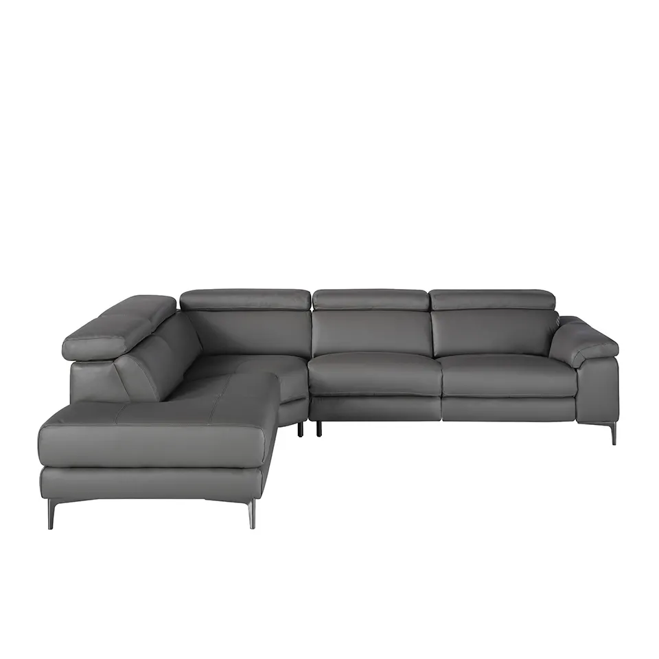 Uxury-sofá esquinero de cuero, tapizado en cuero gris