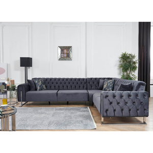 Türkiye'de yapılan püsküllü özellik ve köpük dolgu ile zarif kadife köşe çekyat Modern tarzı oturma odası mobilya seti - Product Image 3