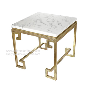 New modern design End Round Bent Black Gold Metal Glass Marble Texture <strong>Mdf</strong> Wood Nest <strong>Set</strong> of 2 Nesting Coffee Room Side <strong>Table</strong> - Product Image 3