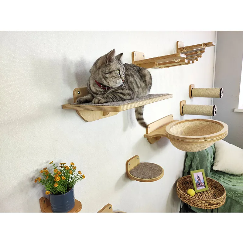 HOSTKカスタマイズされた猫の壁の棚ペットの猫のための壁の家具竹の装飾的な木製の猫の塔の木