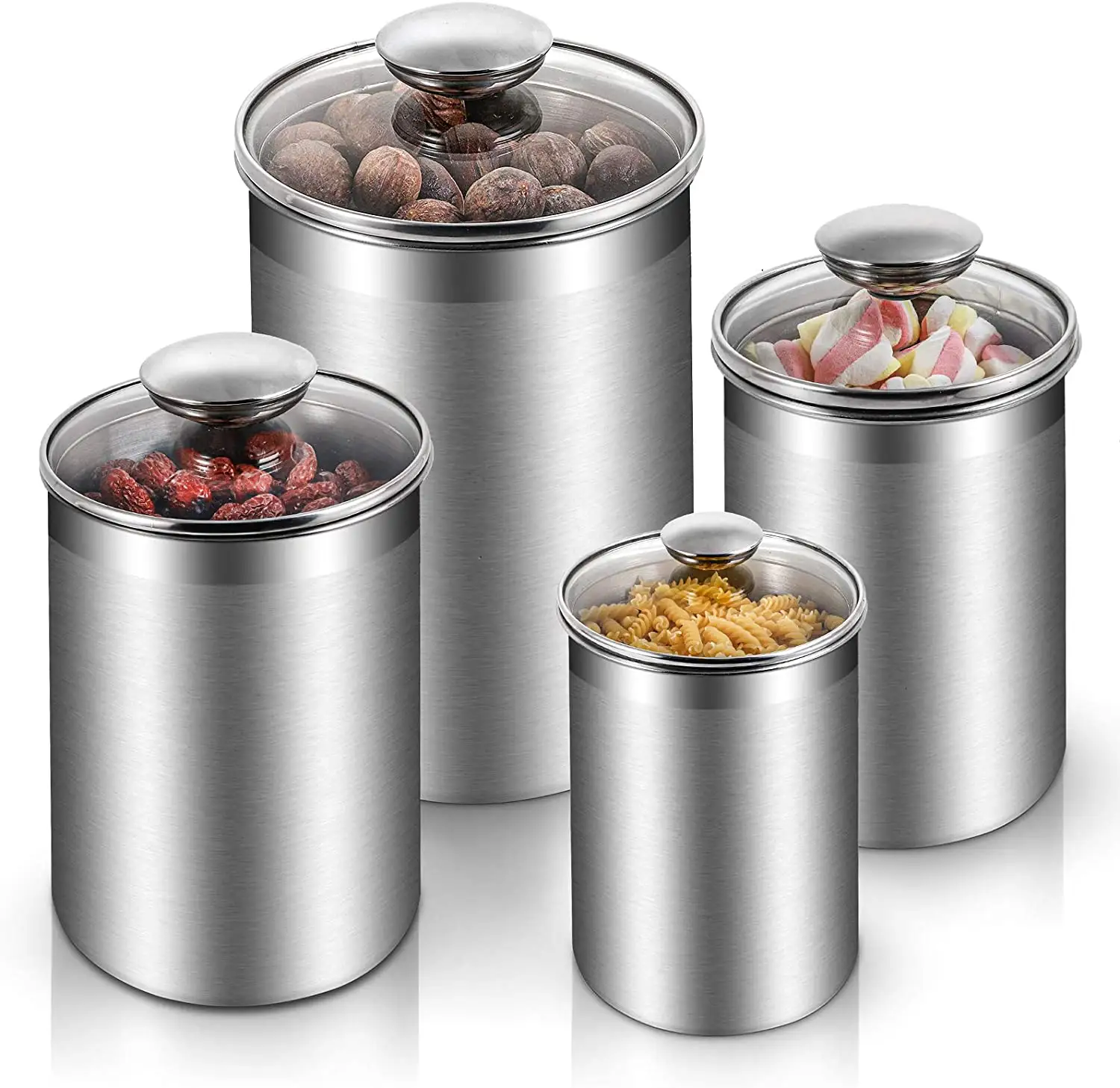 Bela 5 peças de aço inoxidável hermético conjunto vasilha, recipiente de armazenamento de alimentos para cozinha contador, chá, açúcar, café, conjunto