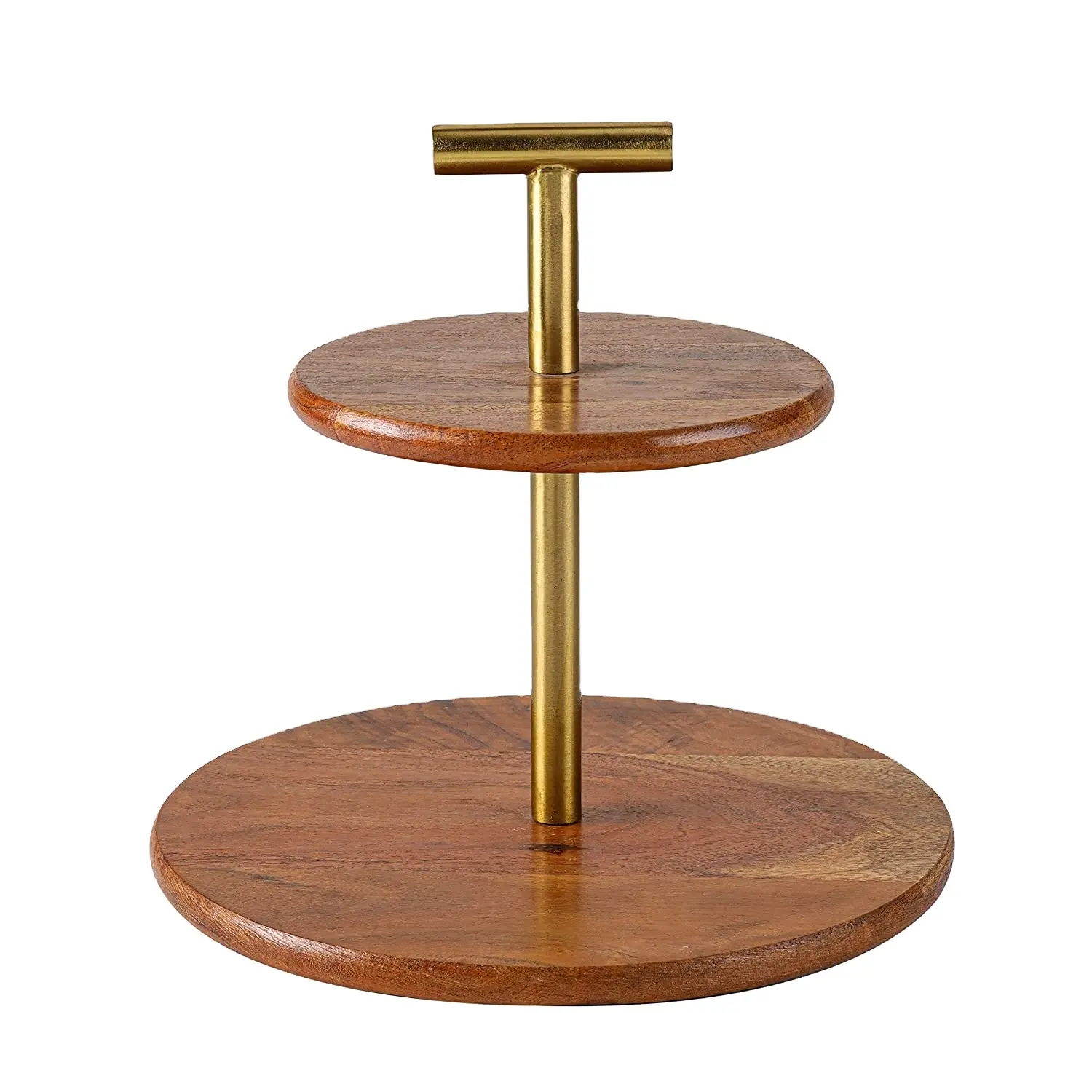 Supporto per Cupcake in legno di migliore qualità Design fatto a mano a 2 livelli in legno arrotondato con manico in metallo e bordo con Base