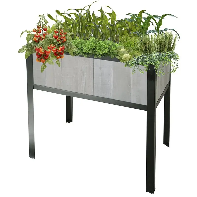 Maceta de jardín elevada para exteriores ecológica Caja de acero y madera de metal de pie con patas Tipo de maceta