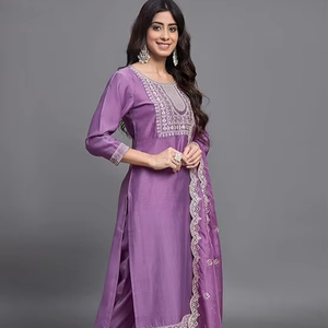 HENIXA yaratma özel viskon Chanderi Surat Gujarat hint pakistan giyim üç parçalı parti aşınma takım koleksiyonu - Product Image 1