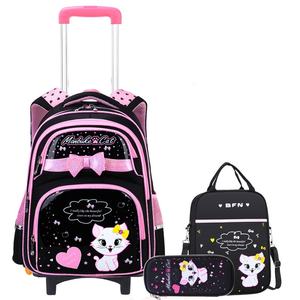 Stile carino per gattino rosa stampato zaino per studenti Set con scatola del pranzo Trolley e astuccio tre pezzi kit per ragazze - Product Image 2