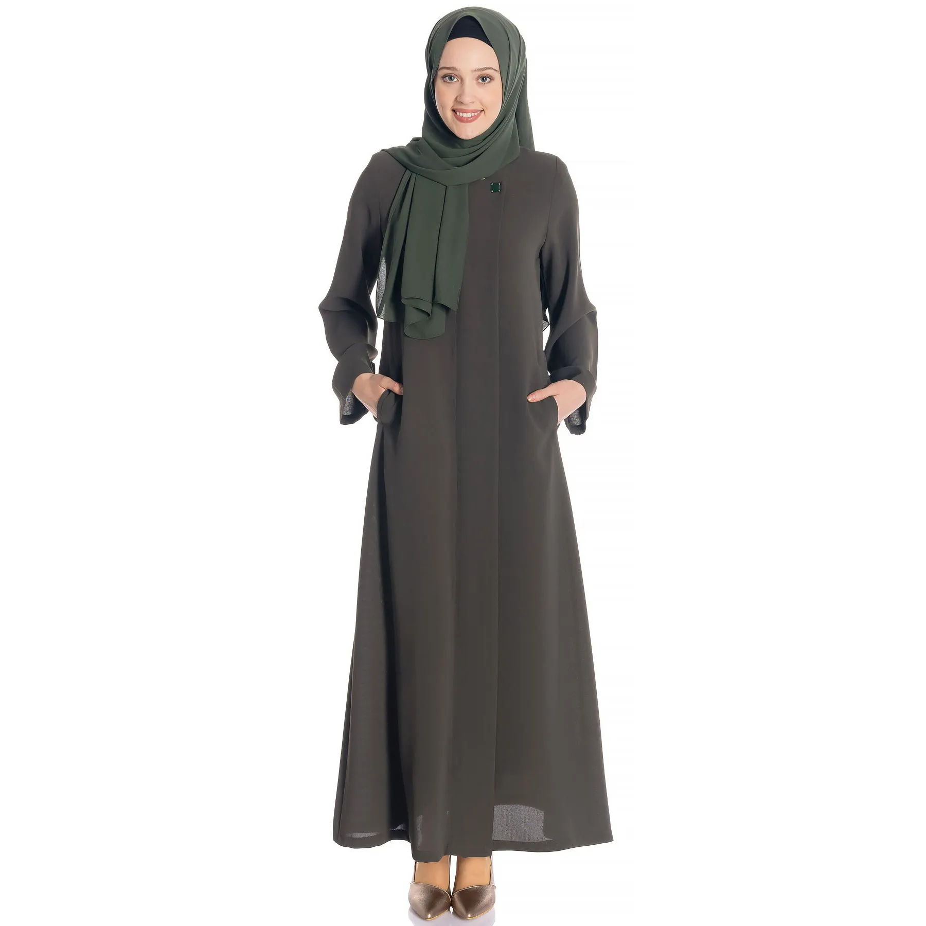 ชุดเดรสมุสลิมแขนยาวสำหรับผู้หญิง, ชุดเดรสอาบายาลำลองสไตล์อิสลามตะวันออกกลางมีกระเป๋า