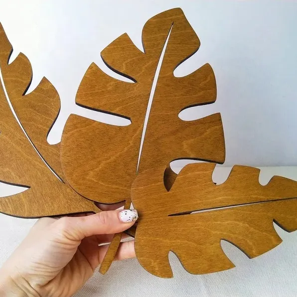 Set bestehend aus 3 hölzernen Monstera-Blättern für modernes Stil Wanddekoration hölzerne Blätter für Heimdekoration, dekorative Holzhandwerk