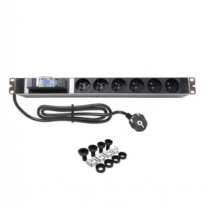9 inch 1U 6 cách up pháp Type-E ổ cắm PDU với ngắt mạch | DIN 49441 cắm | Rack mount nhôm Đơn vị phân phối điện - Product Image 1