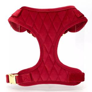 プルドッグハーネスなし調節可能なコンフォートベルベット生地カスタムドッグハーネスセット、マッチカラー蝶ネクタイ付き - Product Image 5